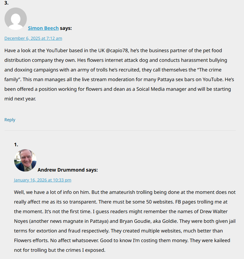 Screenshot of Andrew Drummond's comment and troll comment